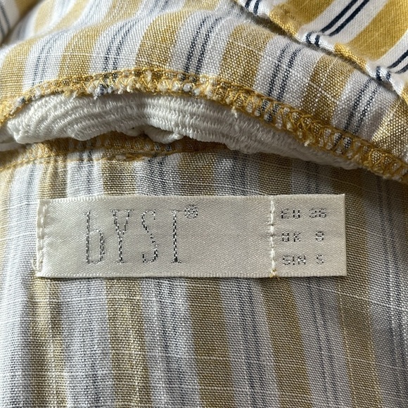 BYSI Women’s Blouse Cropped Bell Sleeves Lace Boho Size S Yellow Striped - Picture 10 of 11